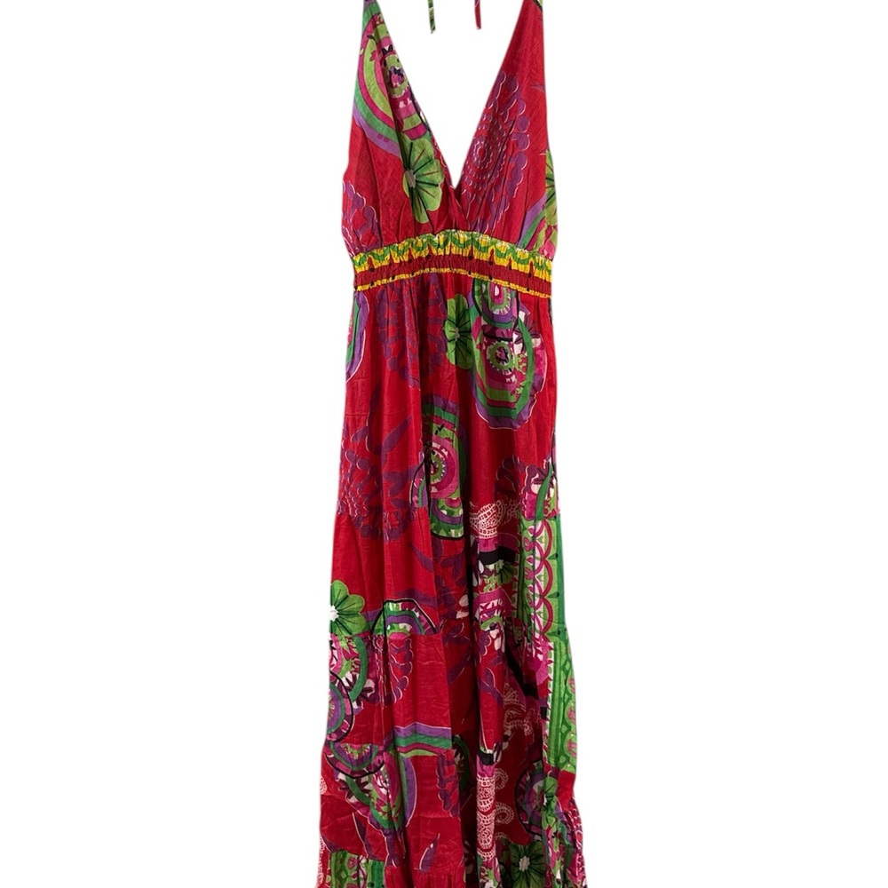 Vibrant Red and‎ Green Halter Dress
